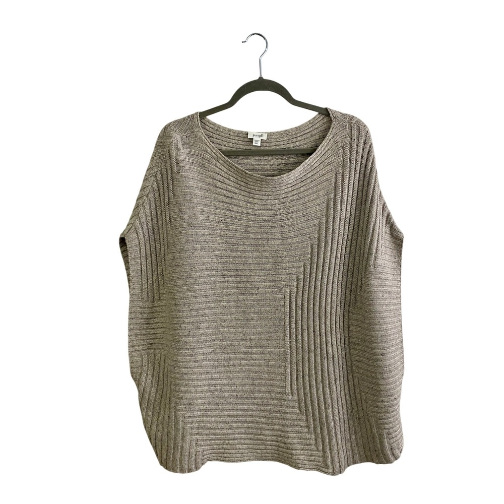Pure Jill J Jill Wool Linen Blend Ribbed Knit Poncho Sweater Vest Beige M/L